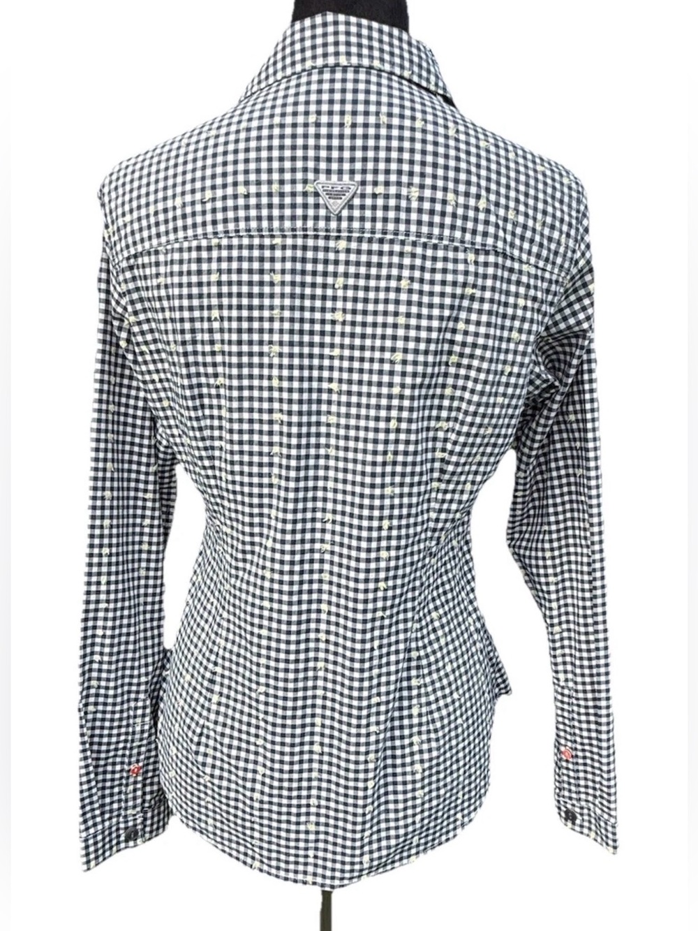 Columbia PFG Gingham Shirt S Yellow Textured Dot Red Accent Buttons Coastal - Picture 2 of 12